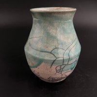 Blue and White Crackle Ceramic vase - Raku fired
