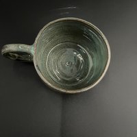 Handmade Carved Blue and Green Wavy Mug