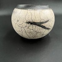 Handmade White Crackle Ceramic vase - Raku fired