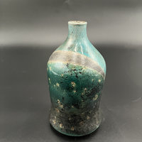 Handmade Green and Copper Crackle Ceramic vase - Raku fired