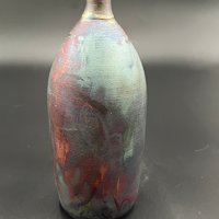 Handmade Irridescent Matte Bottle Vase - Raku fired