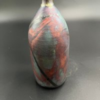Handmade Irridescent Matte Bottle Vase - Raku fired