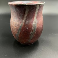 Handmade Striped Irridescent Copper Matte Vase - Raku fired