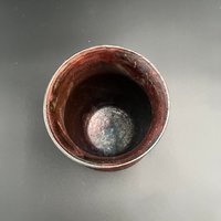 Handmade Striped Irridescent Copper Matte Vase - Raku fired