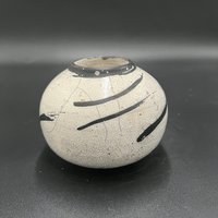 Handmade Black and White Crackle Ceramic vase - Raku fired