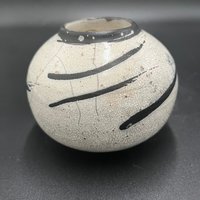 Handmade Black and White Crackle Ceramic vase - Raku fired