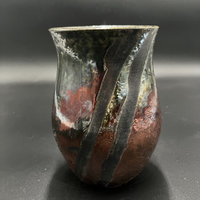 Handmade Iridescent Green and Copper Ceramic Vase - Raku fired