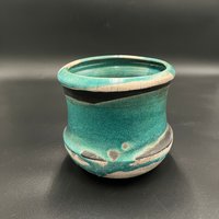 Blue, Black, and White Crackle Ceramic vase - Raku fired