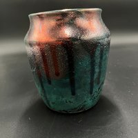 Handmade Green and Copper Irridescent Ceramic vase - Raku fired