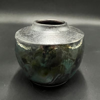 Handmade Green and Copper Irridescent Ceramic vase - Raku fired