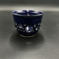 Hand Carved Dark Blue Candle Holder