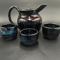 Handmade Black Ceramic Pitcher Set
