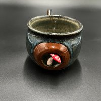Handmade Blue and Red Ceramic Mushroom Mug