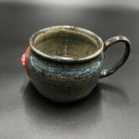 Handmade Blue and Red Ceramic Mushroom Mug