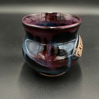 Large Handmade Black, Green, and Purple Ceramic Caffeine Mug