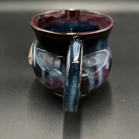 Large Handmade Black, Green, and Purple Ceramic Caffeine Mug