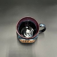 Large Handmade Black, Green, and Purple Ceramic Caffeine Mug