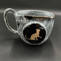 Large Square Handmade Black and White Ceramic Cat Mug