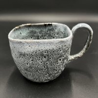 Large Square Handmade Black and White Ceramic Cat Mug