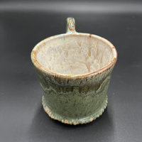 Handmade Carved Green and White Ceramic Tankard Mug