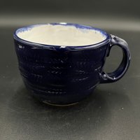 Handmade Carved Ceramic Cobalt Blue and White Mug