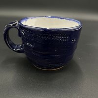 Handmade Carved Ceramic Cobalt Blue and White Mug