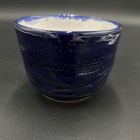 Handmade Carved Ceramic Cobalt Blue and White Mug