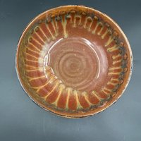 Hand-made Polka-dot Earthy Red and Honey Serving Bowl