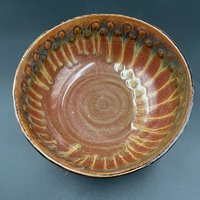 Hand-made Polka-dot Earthy Red and Honey Serving Bowl