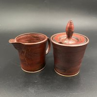 Handmade Copper Ceramic Cream and Sugar Set