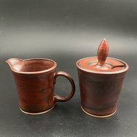 Handmade Copper Ceramic Cream and Sugar Set