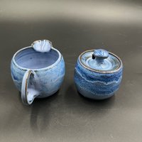 Handmade Blue Swirl Ceramic Cream and Sugar Set