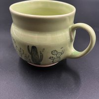 Handmade green ceramic cactus mug