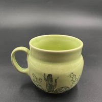 Handmade green ceramic cactus mug