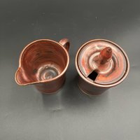 Handmade Copper Ceramic Cream and Sugar Set