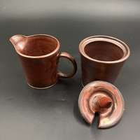 Handmade Copper Ceramic Cream and Sugar Set