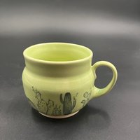 Handmade green ceramic cactus mug