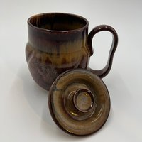 Handmade Earthy Red Carved Ceramic Mug with a lid