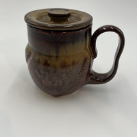 Handmade Earthy Red Carved Ceramic Mug with a lid