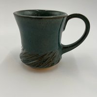 Handmade Carved Blue and Green Mug