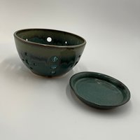 Hand-made Blue Green Berry Bowl and Plate