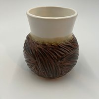 Large Handmade Carved Copper and White Mug