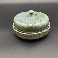 Handmade Wood fired Blue-Green Ceramic Butter Dish