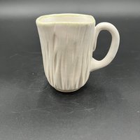 Small Carved Handmade Ceramic White Mug - great for espresso