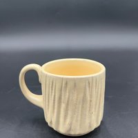 Small Carved Handmade Ceramic Yellow Mug - great for espresso