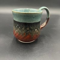 Handmade Ceramic Dragon Scale Inspired Earthy Blue and Red Mug