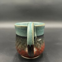 Handmade Ceramic Dragon Scale Inspired Earthy Blue and Red Mug