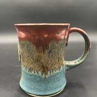 Handmade Ceramic Chicken Inspired Earthy Blue and Red Mug - “Cluck You”
