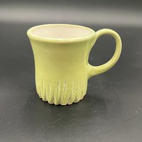 Small Carved Handmade Ceramic Saguaro Green and White Mug