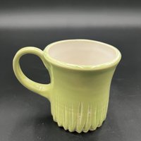 Small Carved Handmade Ceramic Saguaro Green and White Mug